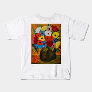 Some abstract flowers in a vintage gold vase jug Kids T-Shirt